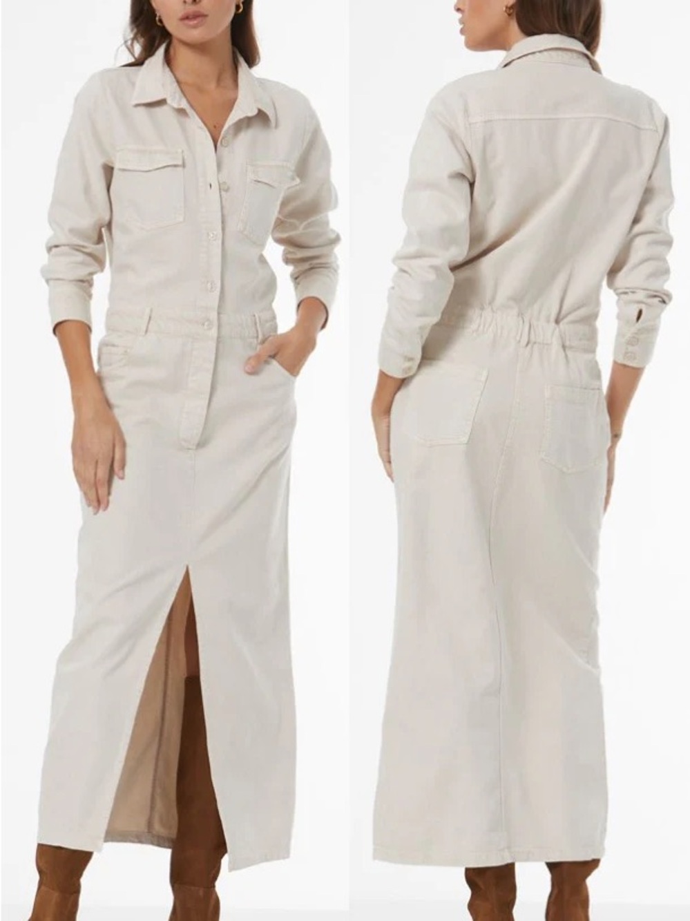 YFB Benson Denim Dress Cream Button-Front Utility Maxi Dress size S